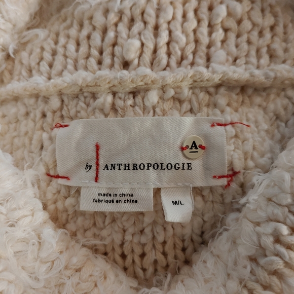 Anthropologie Poncho Marilyn Knit Sweater Fringe Size Medium / Large Cream - Picture 13 of 16